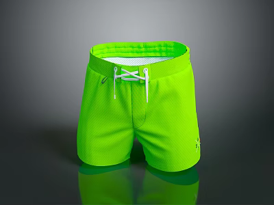 Neon Green Casual Shorts With White Drawstring Waist And Mesh Fabric Design 3d model