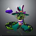 Colorful Decorated Snake With Hat Ears Striped Body And Neon Green Pattern
