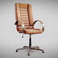 Elegant Brown Leather Office Chair with Striped Backrest Armrests Swivel Wheels and Metal Base