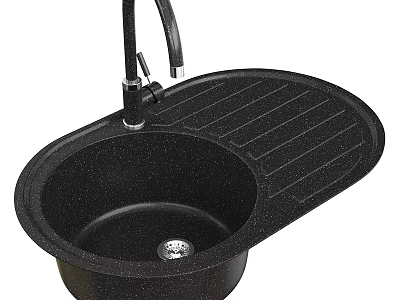 Black Granite Kitchen Sink With Single Bowl Drainer Board And Faucet 3d model