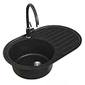 Black Granite Kitchen Sink With Single Bowl Drainer Board And Faucet