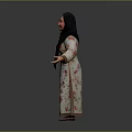 Traditional Muslim Woman In Floral Robe With Black Hijab And Outstretched Arms