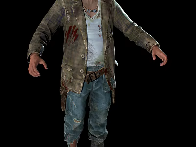 Zombie Man in Tattered Jacket Ripped Jeans and Blood Stains Horror Character 3d model