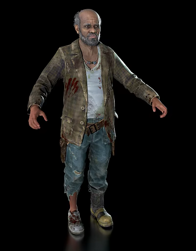 Zombie Man in Tattered Jacket Ripped Jeans and Blood Stains Horror Character 3d model