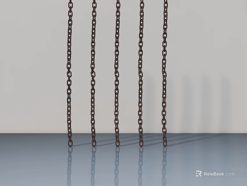 Hinged Door Design With Hanging Iron Chains And Reflective Floor Surface 3d model 