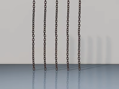 Hinged Door Design With Hanging Iron Chains And Reflective Floor Surface 3d model