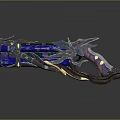 Decorative Fantasy Weapon with Blue Silver Dragon Themed Design Glowing Accents and Intricate Mechanical Structure