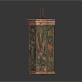 Antique Decorative Octagonal Container With Colorful Floral Patterns And Wooden Stick