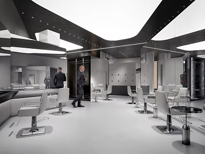 Modern Beauty Hair Salon Interior Featuring Styling Chairs Clients And Professional Equipment 3d model