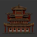 Cartoon Style Traditional Chinese Building With Multi Tiered Red Structure Ornate Eaves And Tile Roof