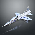 Silver Fighter Jet Model With Blue Stripes On Reflective Dark Background 3d model