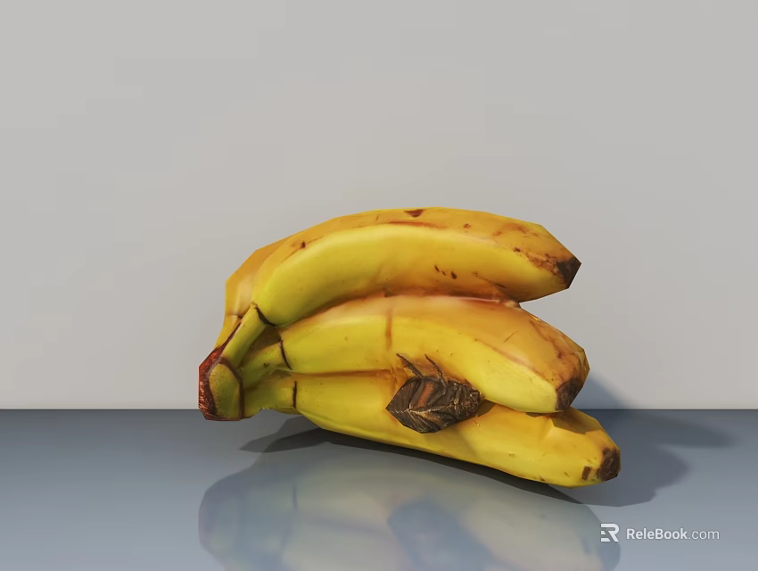 Ripe Yellow Bananas with Brown Spots Placed on Gray Table Against White Wall Background 3d model 