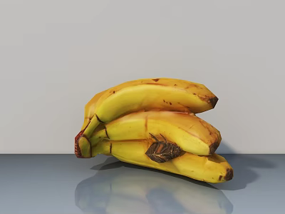 Ripe Yellow Bananas with Brown Spots Placed on Gray Table Against White Wall Background 3d model