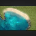 Grass Field With White Sandy Beach And Clear Blue Water Scenery