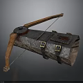 Vintage Medieval Crossbow With Wooden Bow Metal Cylindrical Body And Leather Straps