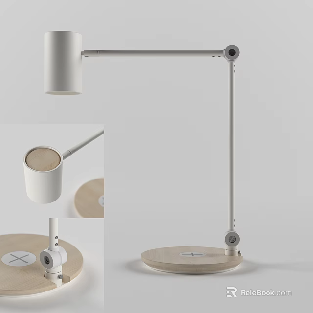 Modern Adjustable Table Lamp with White Body Wooden Base and Flexible Arm 3d model 
