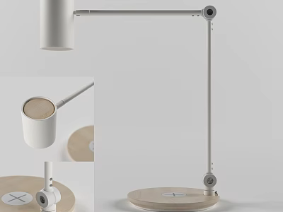 Modern Adjustable Table Lamp with White Body Wooden Base and Flexible Arm 3d model