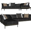 Modern Sectional Sofa with Patterned and Solid Color Cushions and Metal Leg Frame Design 3d model