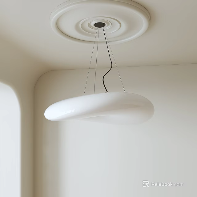 Modern White Pendant Ceiling Light With Sleek Oval Design In Minimalist Room Interior 3d model 