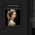 Classical Portrait Painting On Dark Wall With Metal Frame And Wrought Iron Window