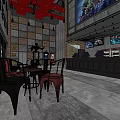 Modern Cinema Lobby With Red Ceiling Brick Walls Counter And Movie Posters