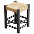 Stylish Bar Stool With Black Wooden Legs And Woven Seat Design