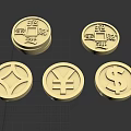 Gold Coin Jewelry With Various Cultural And Currency Symbols And Shiny Finish