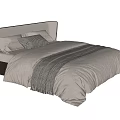 Double Bed with Dark Headboard Light Colored Bedding Striped Blanket and Soft Pillows 3d model