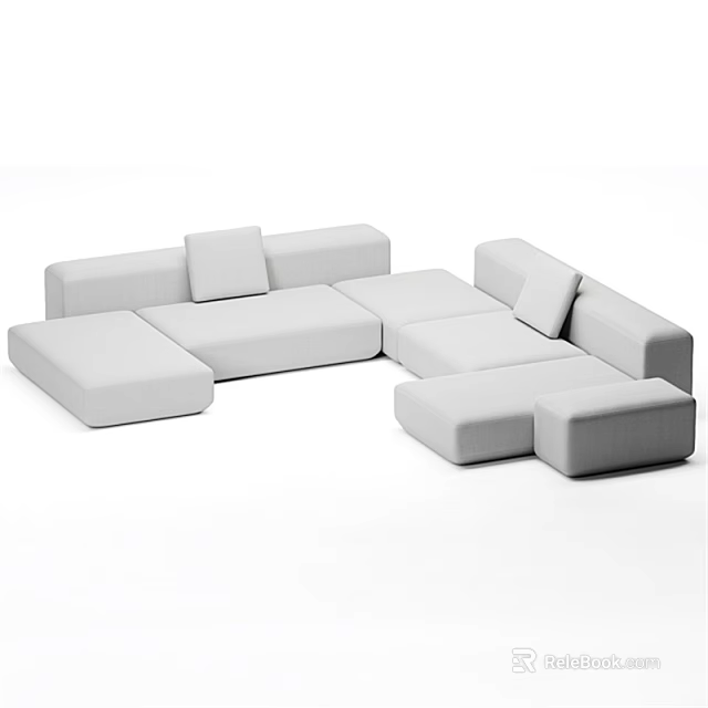 Modern White Modular Sofa Set With Multiple Seating Modules And Sleek Design 3d model