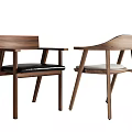 Modern Wooden Dining Chairs With Armrests And Black Light Colored Cushions