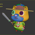 Cute Yellow Cartoon Game Movie Character with Wide Brimmed Hat Red Feather Holding Sword