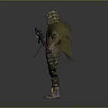 Camouflage Sniper Character With Green Leaf Disguise And Long Sniper Rifle