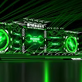 Modern Smart Stage Design with Green Dynamic Lighting Effects and Printed Backdrop