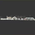 Aerial View 3D Model Community Buildings With Large Rectangular Structure Small Houses Roads Green Spaces