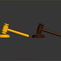 Two Shiny Golden And Red Hammers With Wooden Base As Practical Household Items