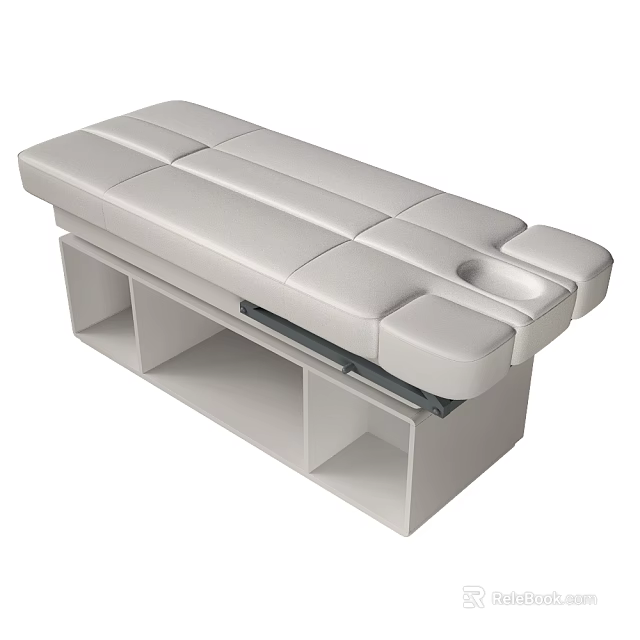 White Modern Massage Bed With Segmented Padded Surface And Storage Shelves 3d model