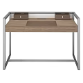 Modern Office Desk With Wooden Top And Metal Frame Drawers Compartments