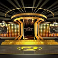 Gold And Black Round Stage Design With Bright Lighting And Display Screens