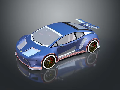 Blue Modern Sports Car With Sleek Design Rear Spoiler And Alloy Wheels 3d model