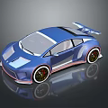 Blue Modern Sports Car With Sleek Design Rear Spoiler And Alloy Wheels