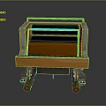 Wooden Utility Cart Featuring Metal Frame Black Cushion And Red Rolling Wheels
