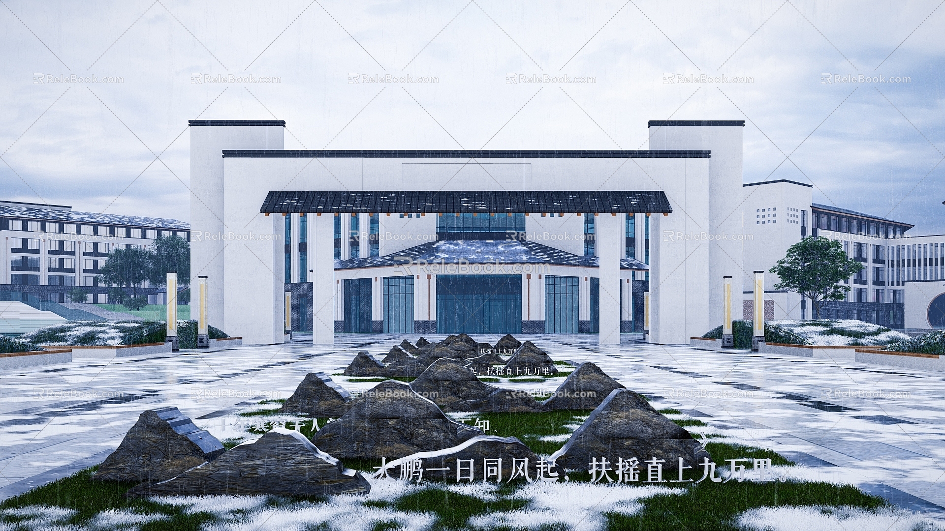 modern school school entrance axis 3d model