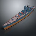 Detailed 3D Battleship Model With Blue Hull Brown Deck And Turrets Structure
