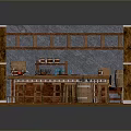 Rustic Tavern Interior Landscape Featuring Wooden Counter Stone Wall Windows Barrels And Stools