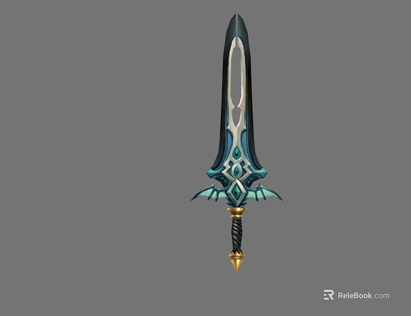 Game Movie Character Fantasy Sword With Black Blade Blue Gold Ornate Hilt Design 3d model 
