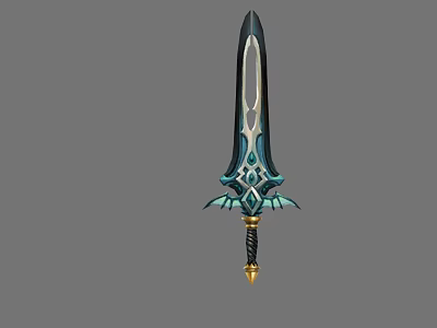 Game Movie Character Fantasy Sword With Black Blade Blue Gold Ornate Hilt Design 3d model