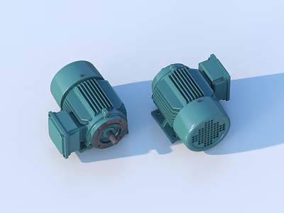 Two Green Industrial Electric Motors With Housing Heat Sinks And Mounting Bases 3d model