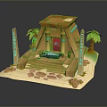 Egyptian Style Landscape Featuring Small Temple Stone Steps Palm Trees and Obelisks 3d model