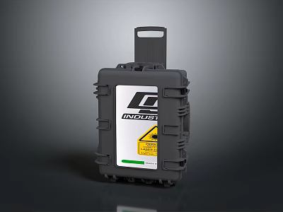 Black Industrial Protective Storage Case With Handle And Warning Label For Home Use 3d model