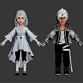White Haired 3D Characters In White Dress Black Pants And Black Silver Jacket Outfits